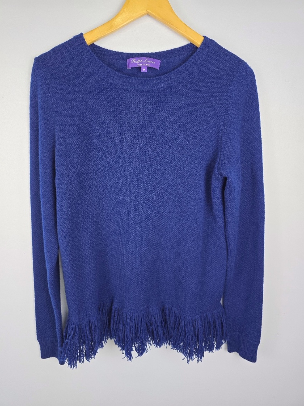 Ralph Lauren Purple Label Cashmere Fringe Sweater Navy Blue M